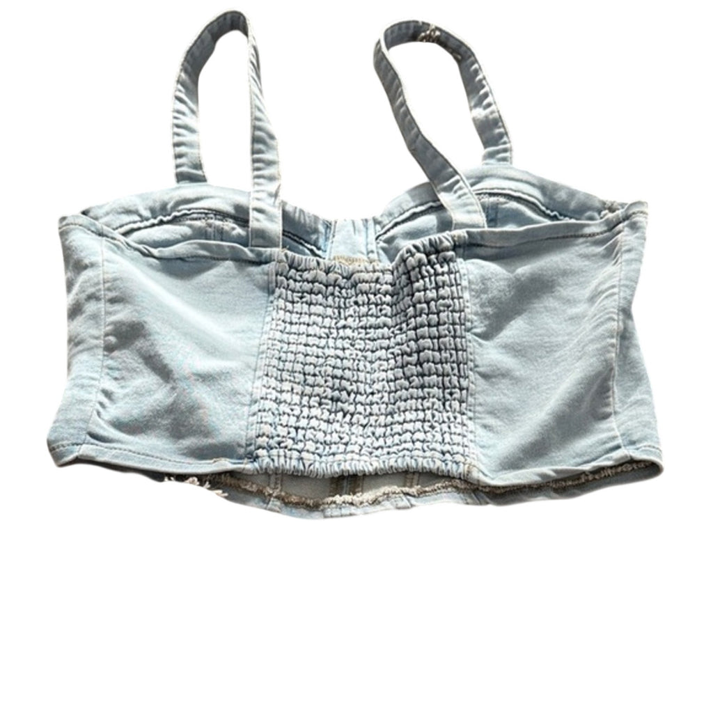 SHEIN Blue Denim Sleeveless Crop Top Square Neck Casual Womens Top