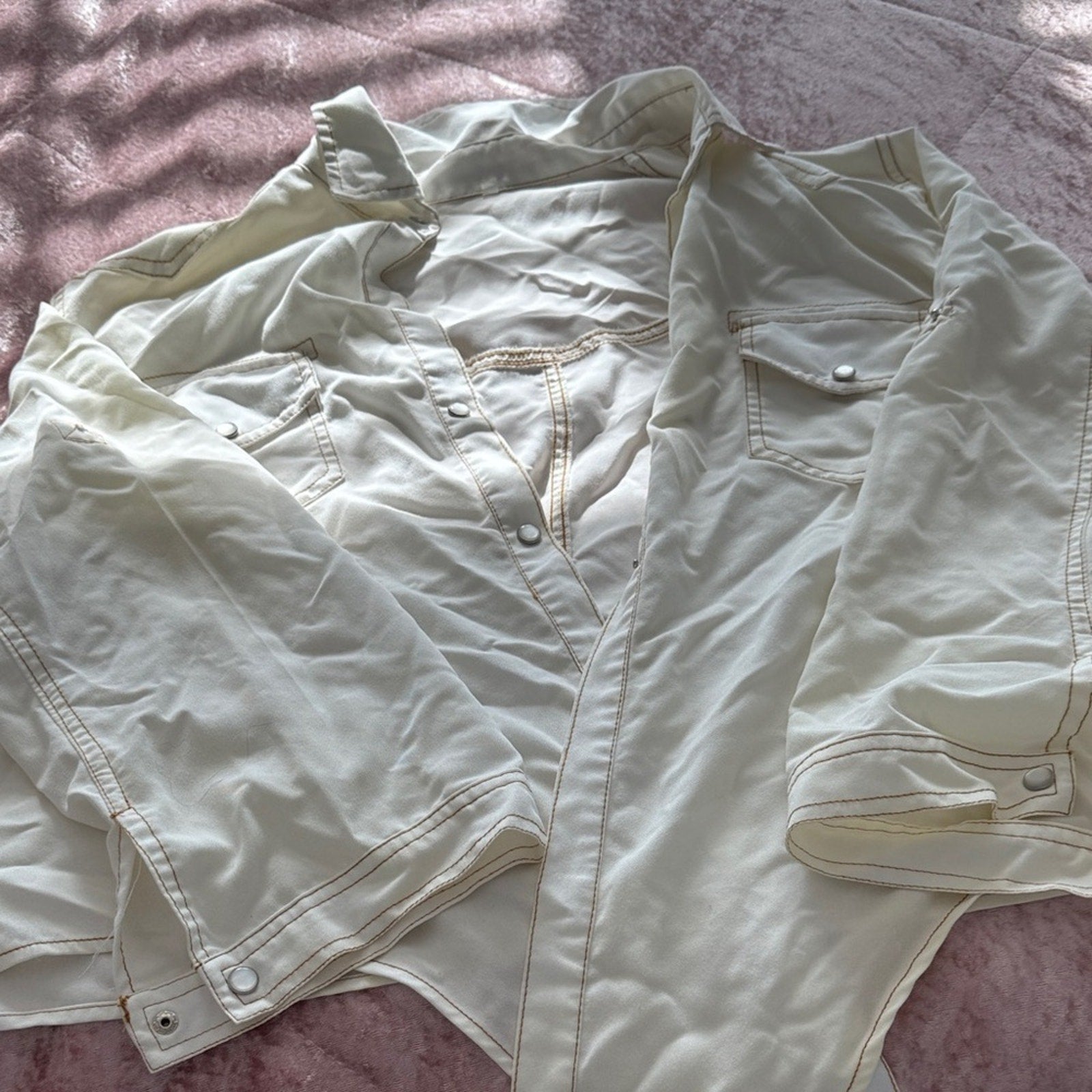 White Denim Button Up Jacket Womens Lightweight Western Style
