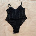 SHEIN‎ Black Lace Bodysuit Sleeveless V-Neck Elegant Summer Womens One Piece
