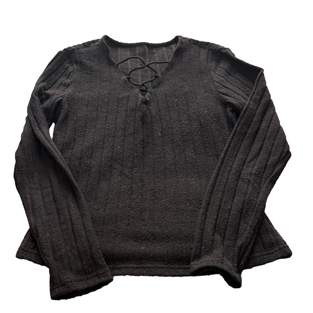SHEIN Layering Duo Bundle Size S - Black Ribbed Lace-Up Sweater + Light Wash Denim Crop Top