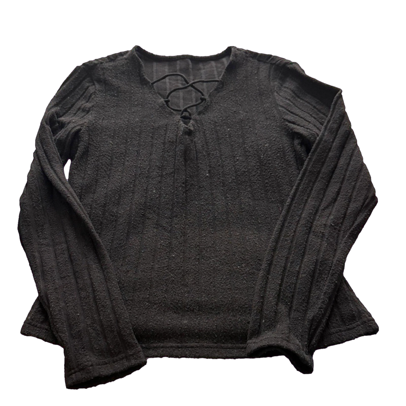 SHEIN Layering Duo Bundle Size S - Black Ribbed Lace-Up Sweater + Light Wash Denim Crop Top
