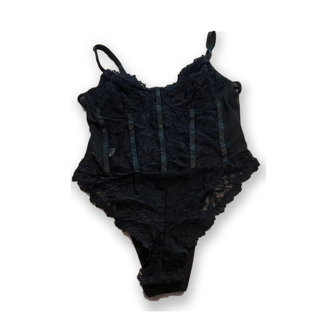 SHEIN‎ Black Lace Bodysuit Sleeveless V-Neck Elegant Summer Womens One Piece