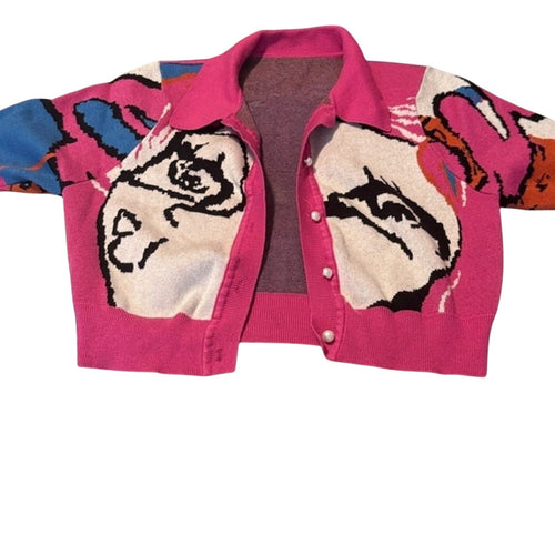 Abstract Face Cardigan - One of One - Size L/XL - Strutandstyle - Strut & Style